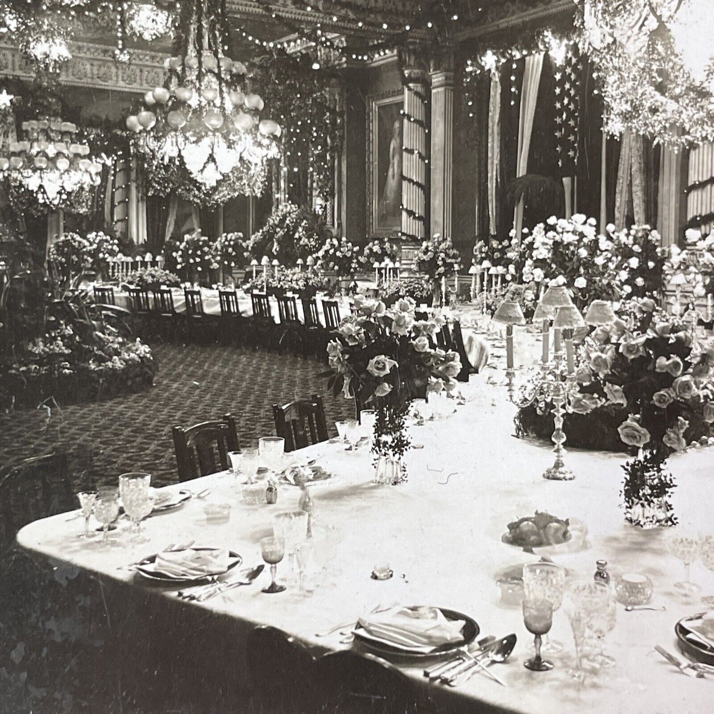 President Roosevelt State Dinner For Prince Henry Stereoview Antique c1902 Y407