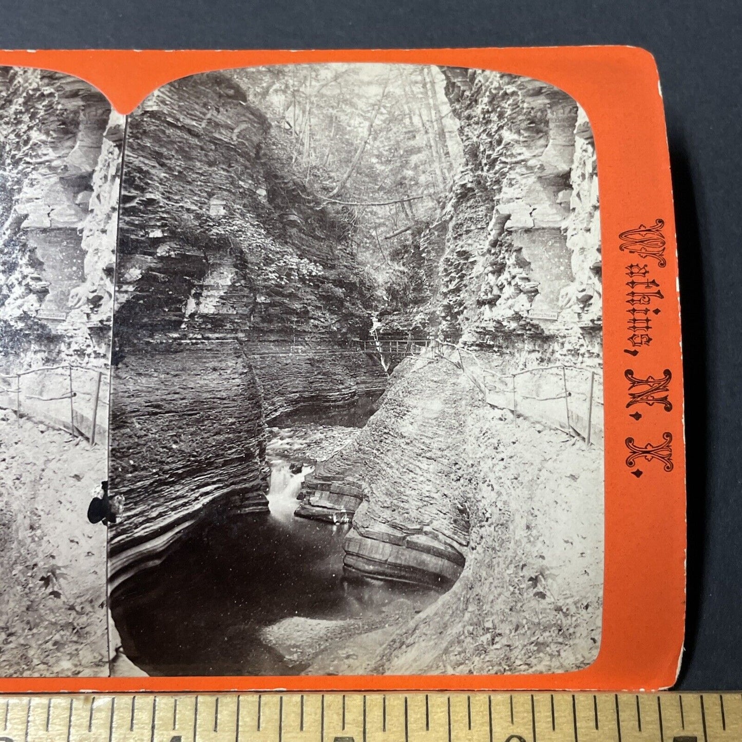 Antique 1860s Watkins Glen Pathway Construction Stereoview Photo Card V1806