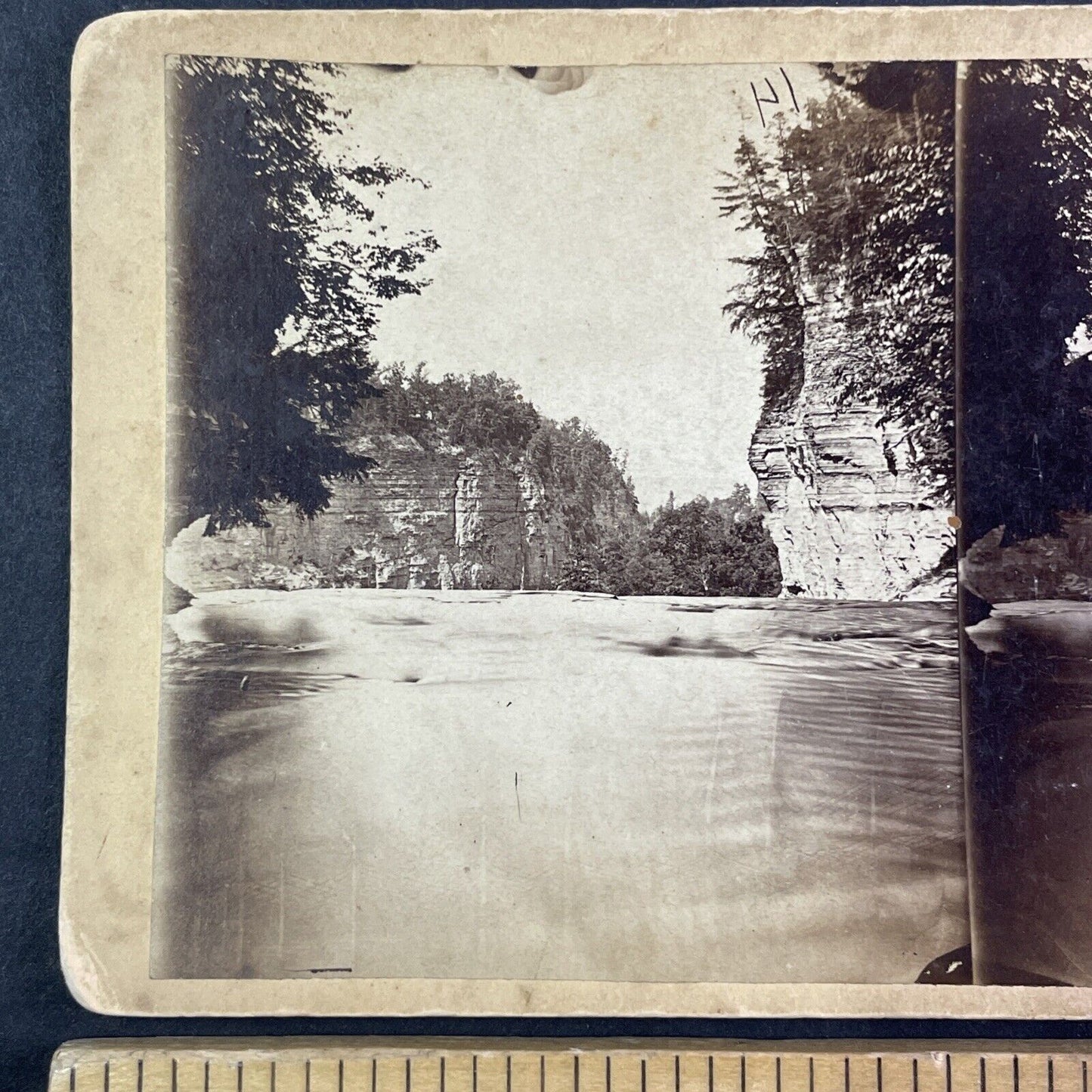 Top of Taughannock Falls Stereoview Trumansburg New York Antique c1870s Y2173