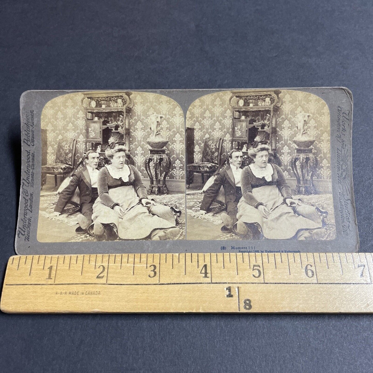 Antique 1901 Tall Strong Woman Breaks Chair Sitting Stereoview Photo Card P4925