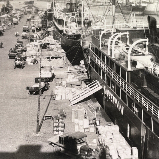 Antique 1930s Shipping Port Of Copenhagen Denmark Stereoview Photo Card P1577