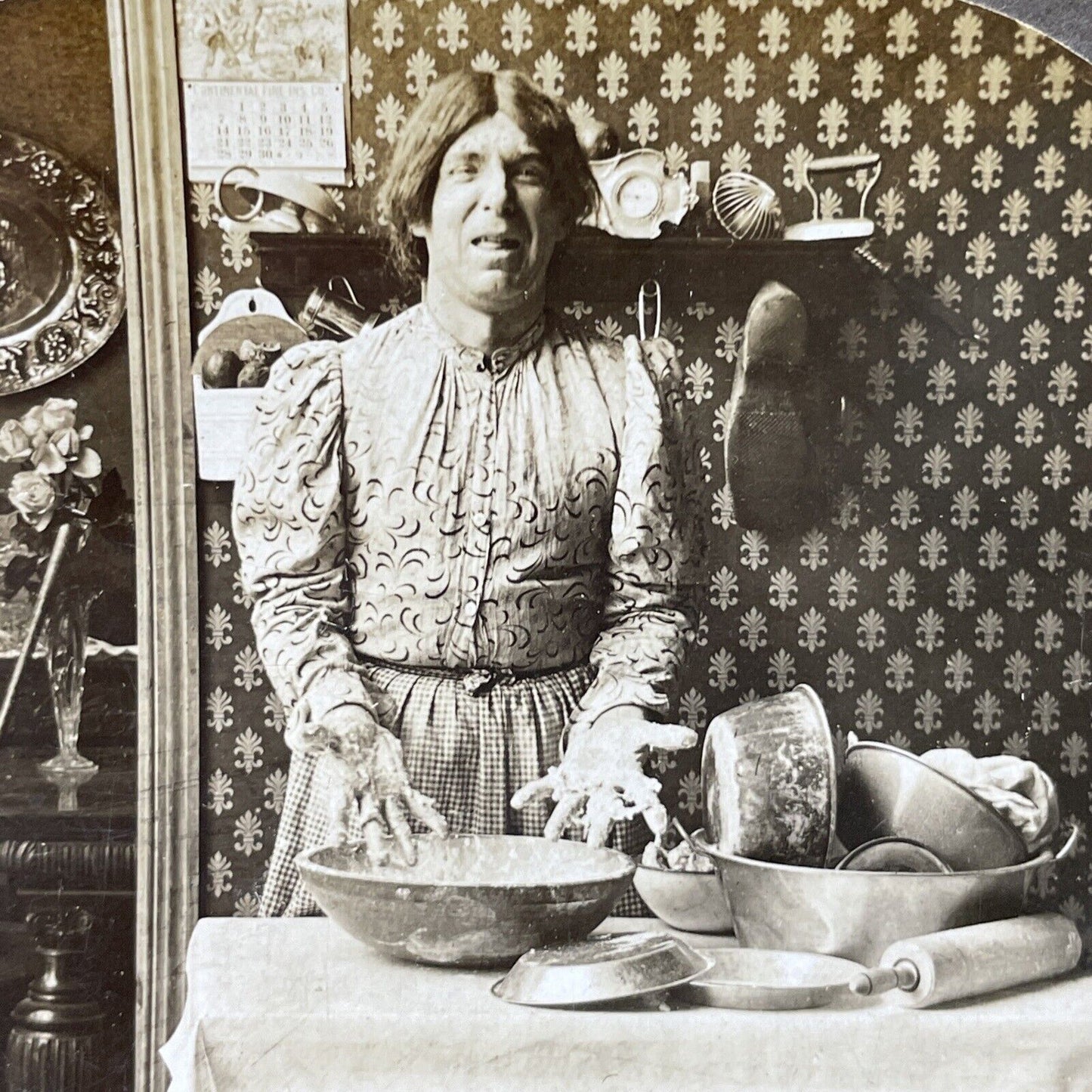 Antique 1902 Man Dresses As French Cook Maid Stereoview Photo Card P2907