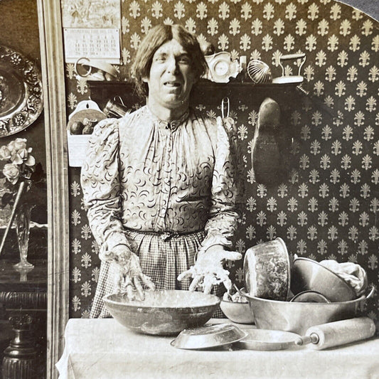 Antique 1902 Man Dresses As French Cook Maid Stereoview Photo Card P2907