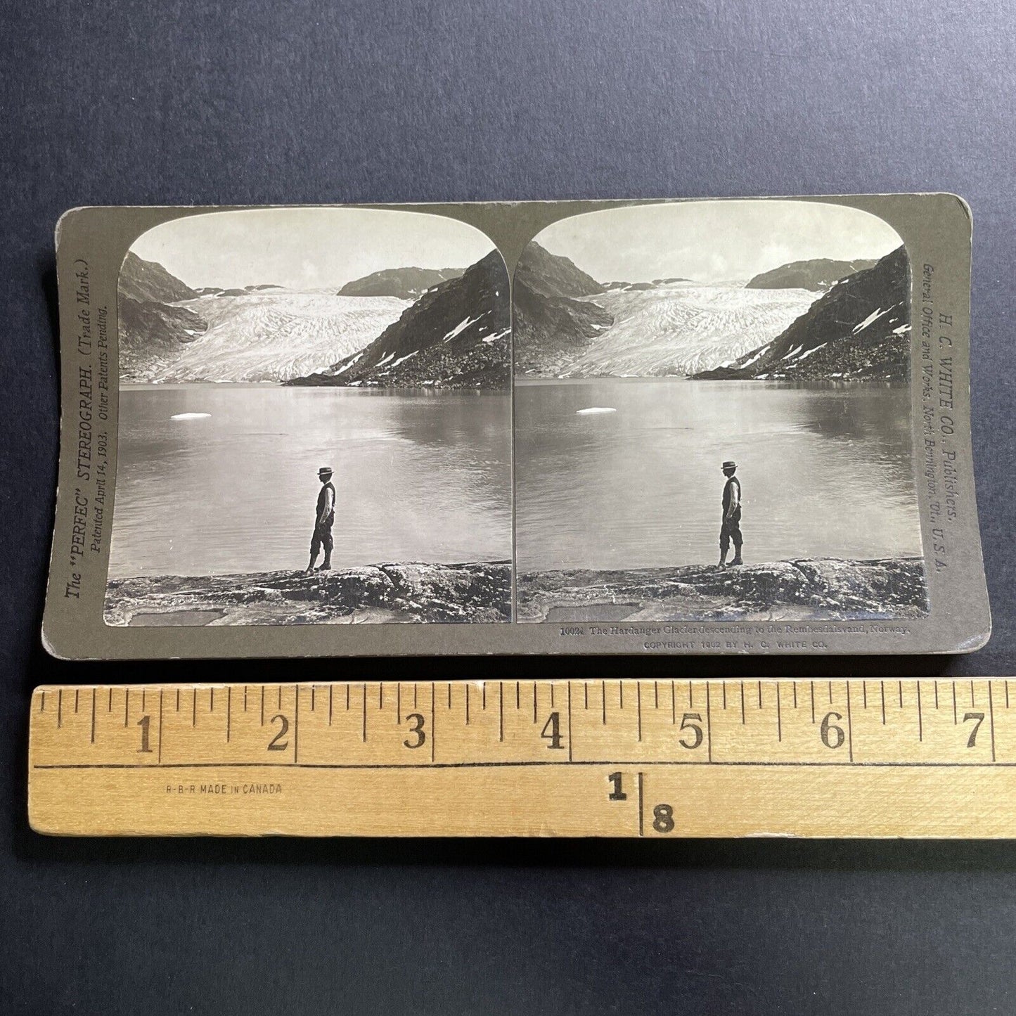 Antique 1903 Blurnes Eidfjord Norway Glacial Lake Stereoview Photo Card P1706