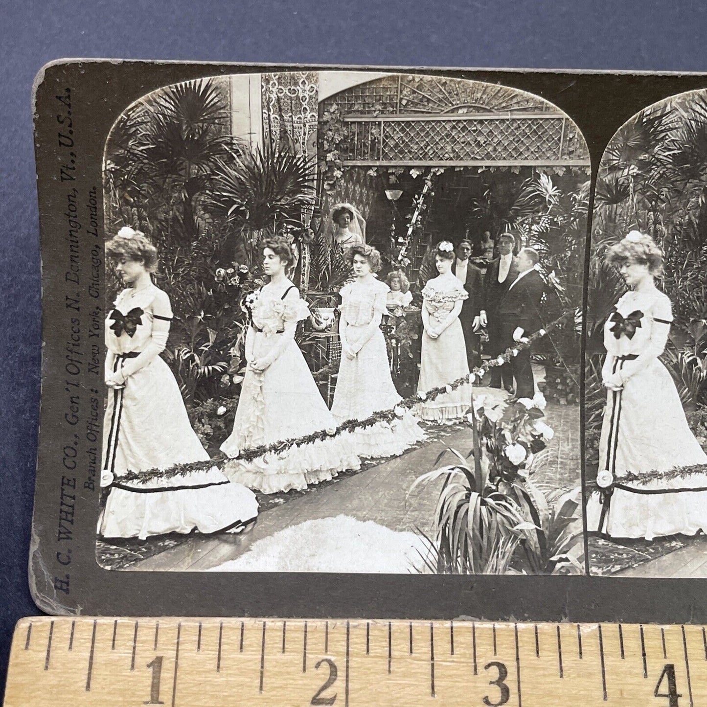 Antique 1902 Beautiful Bridesmaids At Wedding Stereoview Photo Card P2664