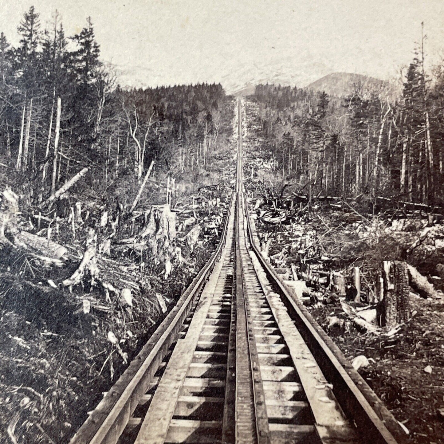 Mount Washington Railroad Construction Stereoview Photo Card Antique c1868 X913