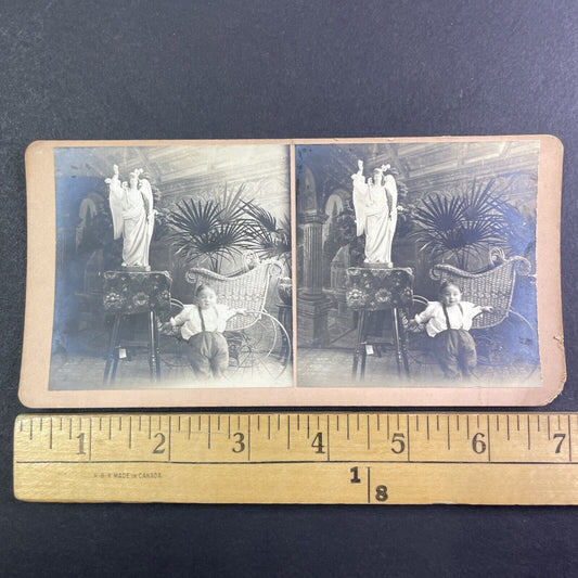 Baby is Strapped to a Pram Carriage for Photo Stereoview c1880s Y1319