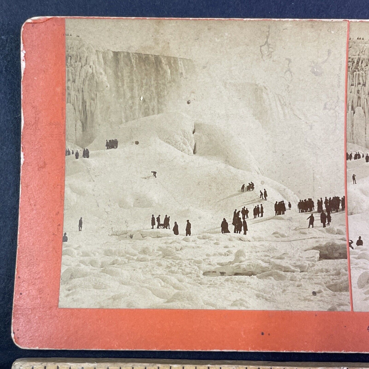 Ski and Sled Sports Niagara Falls Frozen Winter Stereoview Antique c1888 Y2212