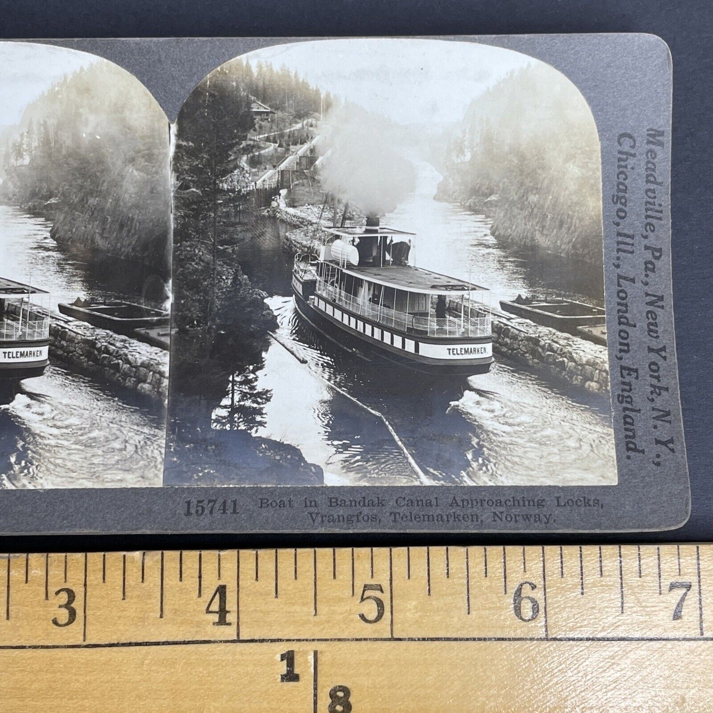 Antique 1908 Telemark Canal Ship In Vrangfoss Norway Stereoview Photo Card P961