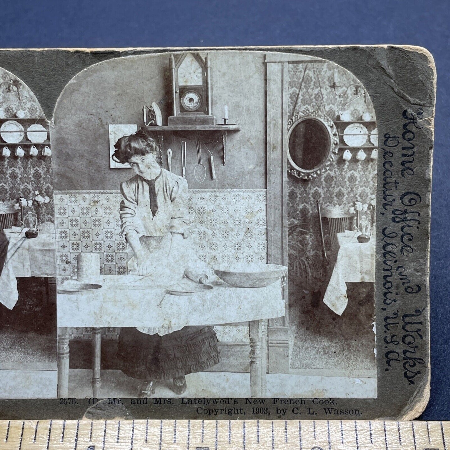 Antique 1903 Woman Making French Bread Stereoview Photo Card P1828