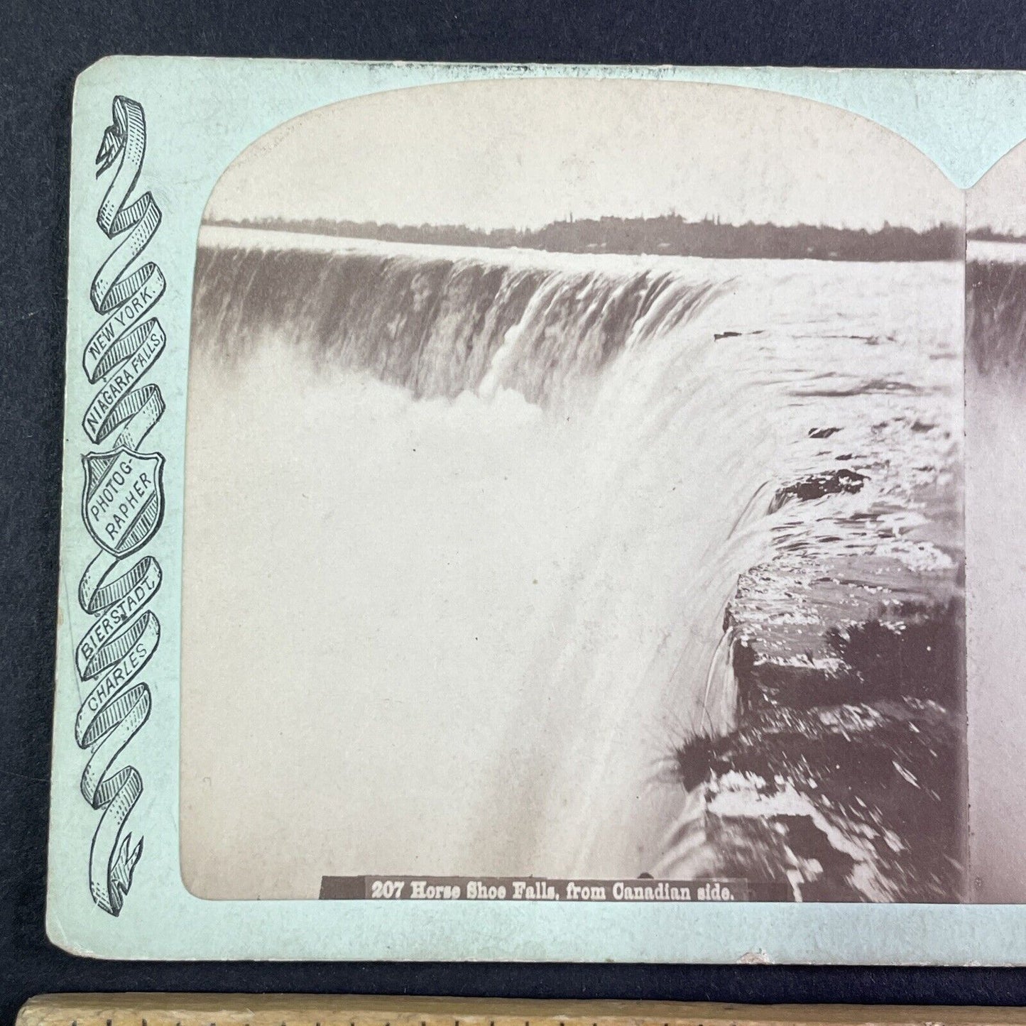 Edge of Canadian Niagara Falls Stereoview Charles Bierstadt c1870s Y2213