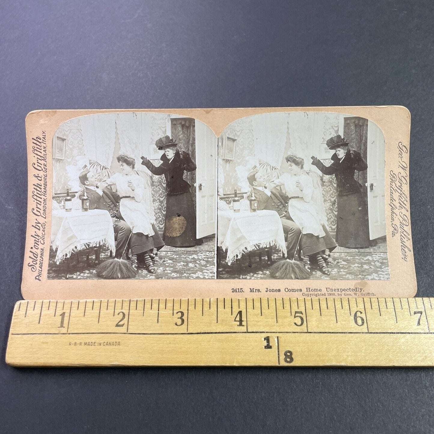 Antique 1900 Wife Catches Husband Having An Affair Stereoview Photo Card P3424