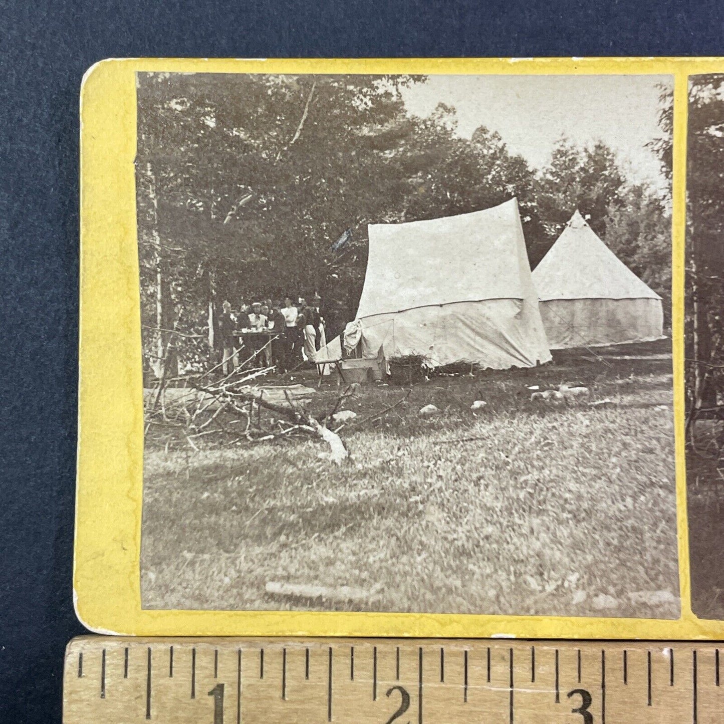 Tent Camp Weirs Beach Stereoview Laconia NH Photo Card Antique 1872 X827