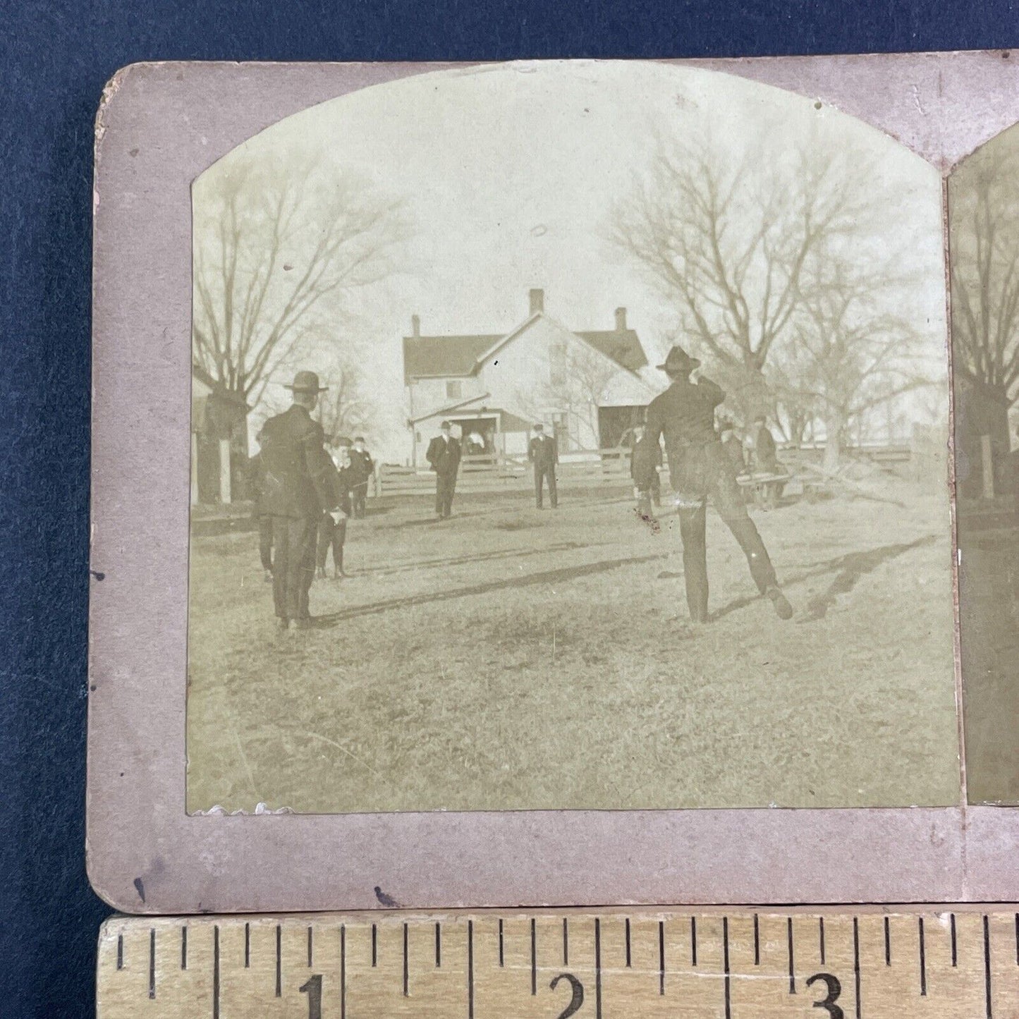 Men Playing A Game Of Horseshoes Stereoview United States Antique c1890 X1808