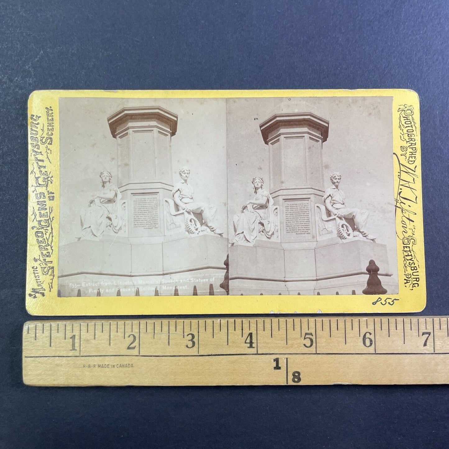 Gettysburg Civil War Monument Completed Stereoview WH Lipton Antique c1874 X3643