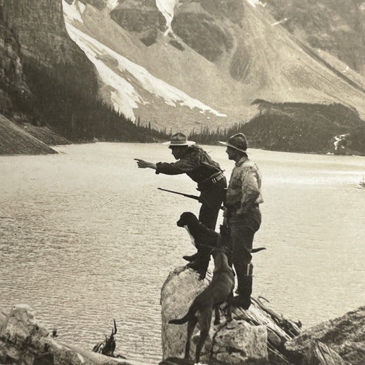 Antique 1903 Big Game Hunting In Lake Louise Alberta Stereoview Photo Card PC861