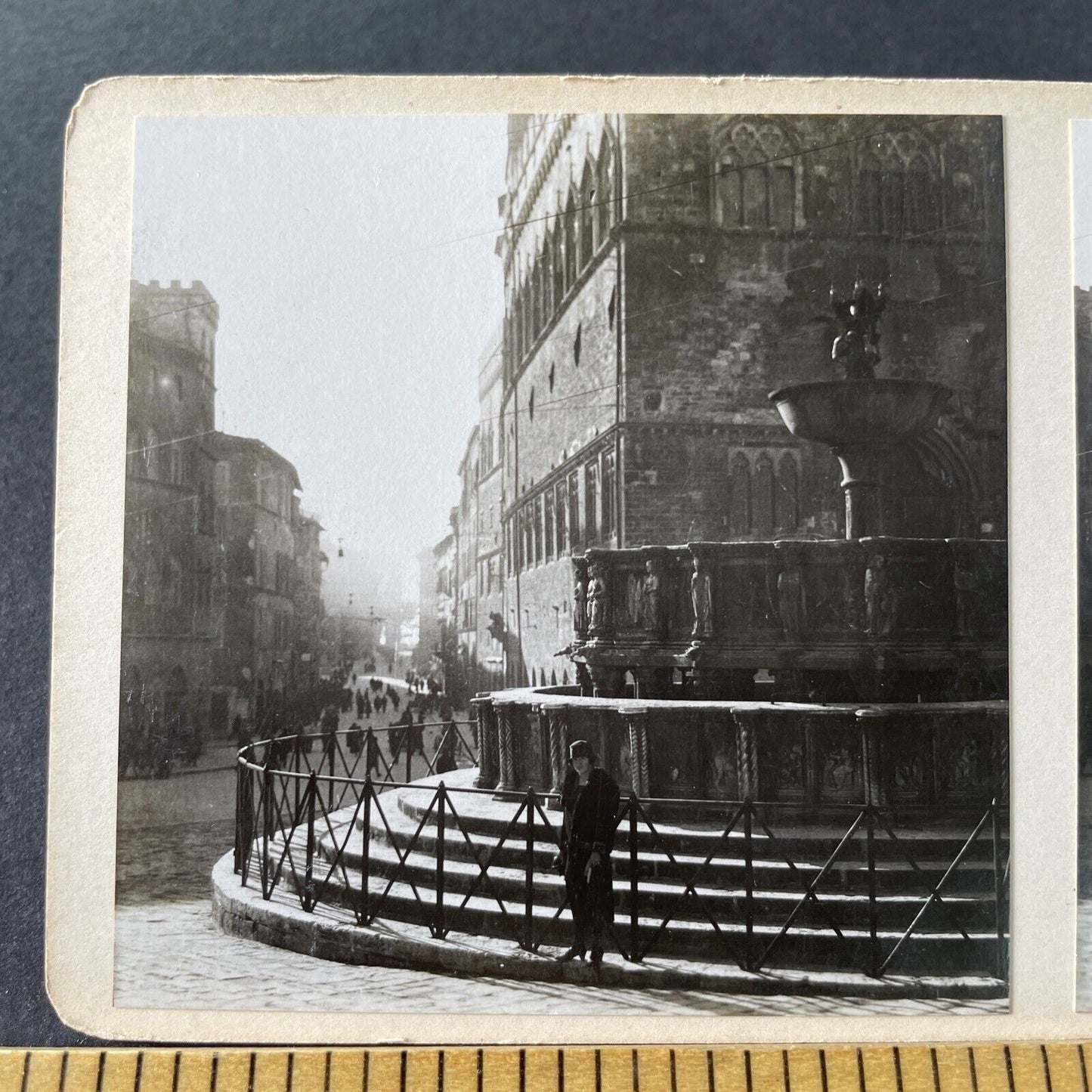 Antique 1925 Fontana Maggiore Perugia Italy OOAK Stereoview Photo Card P3262