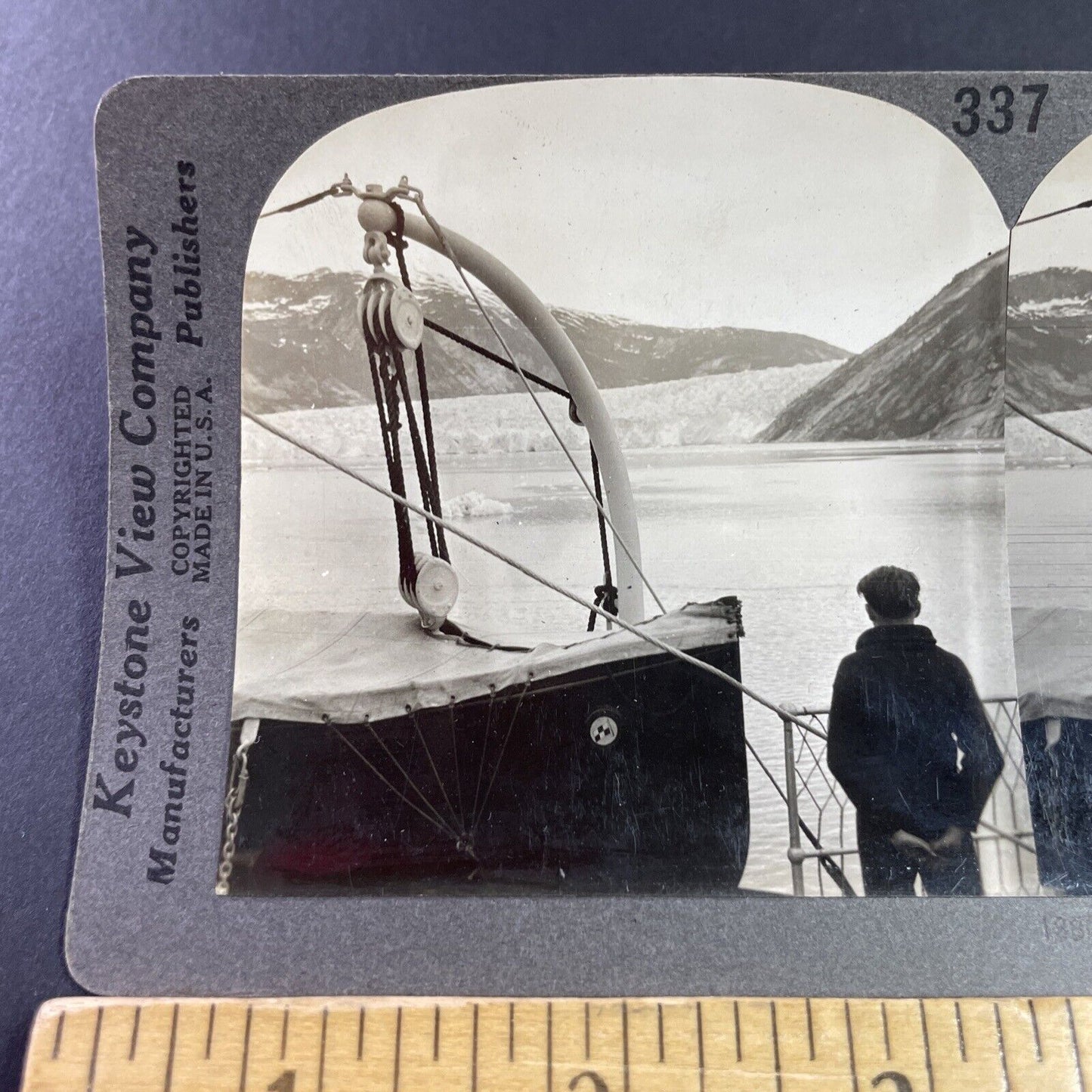 Antique 1920s Glacier Flows Into Kinbasket Lake BC Stereoview Photo Card P3191