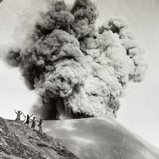 Antique 1910s Exploding Volcano Disaster Indonesia Stereoview Photo Card P3742