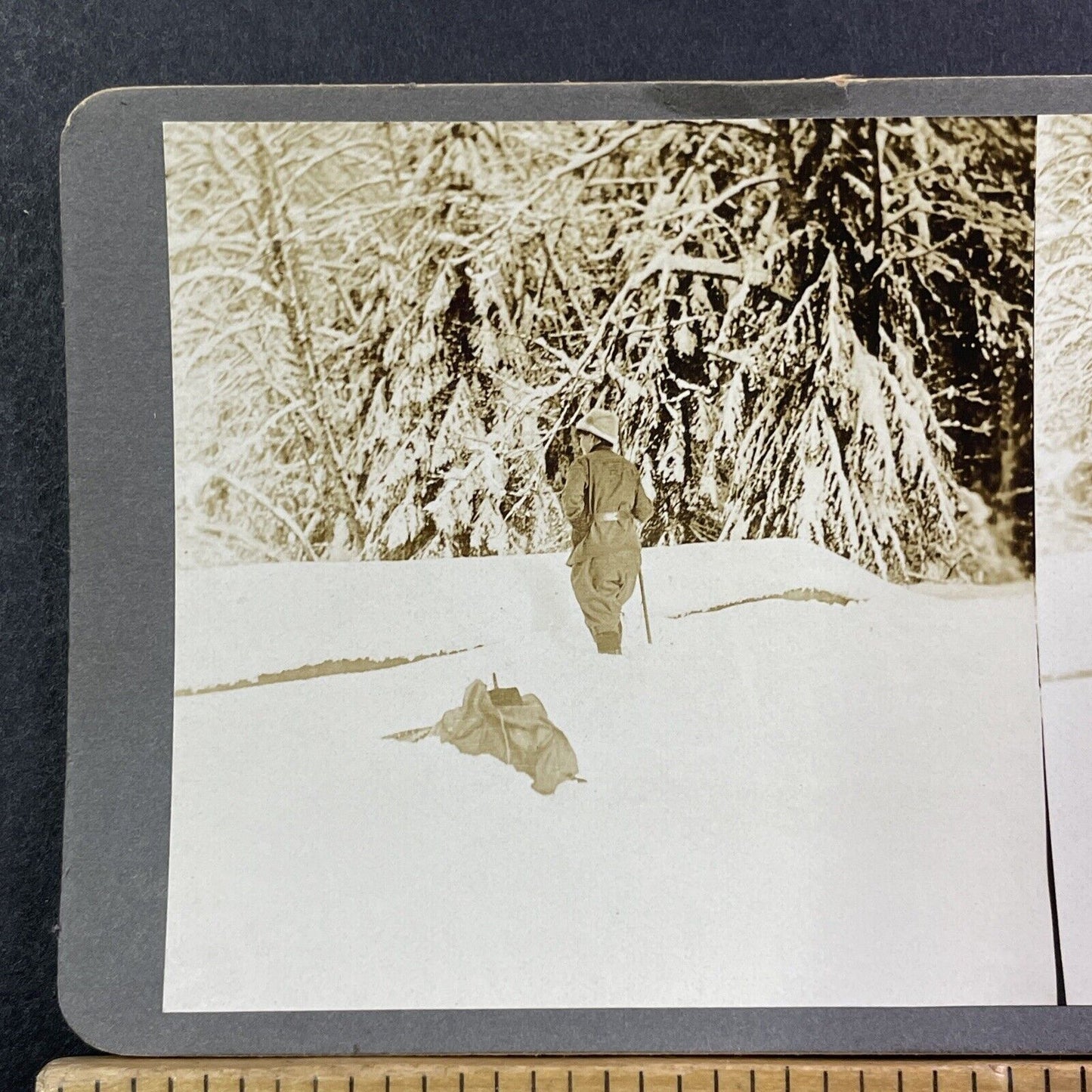 Boy Hunting After Winter Storm Stereoview New Hampshire? Antique c1895 X2417