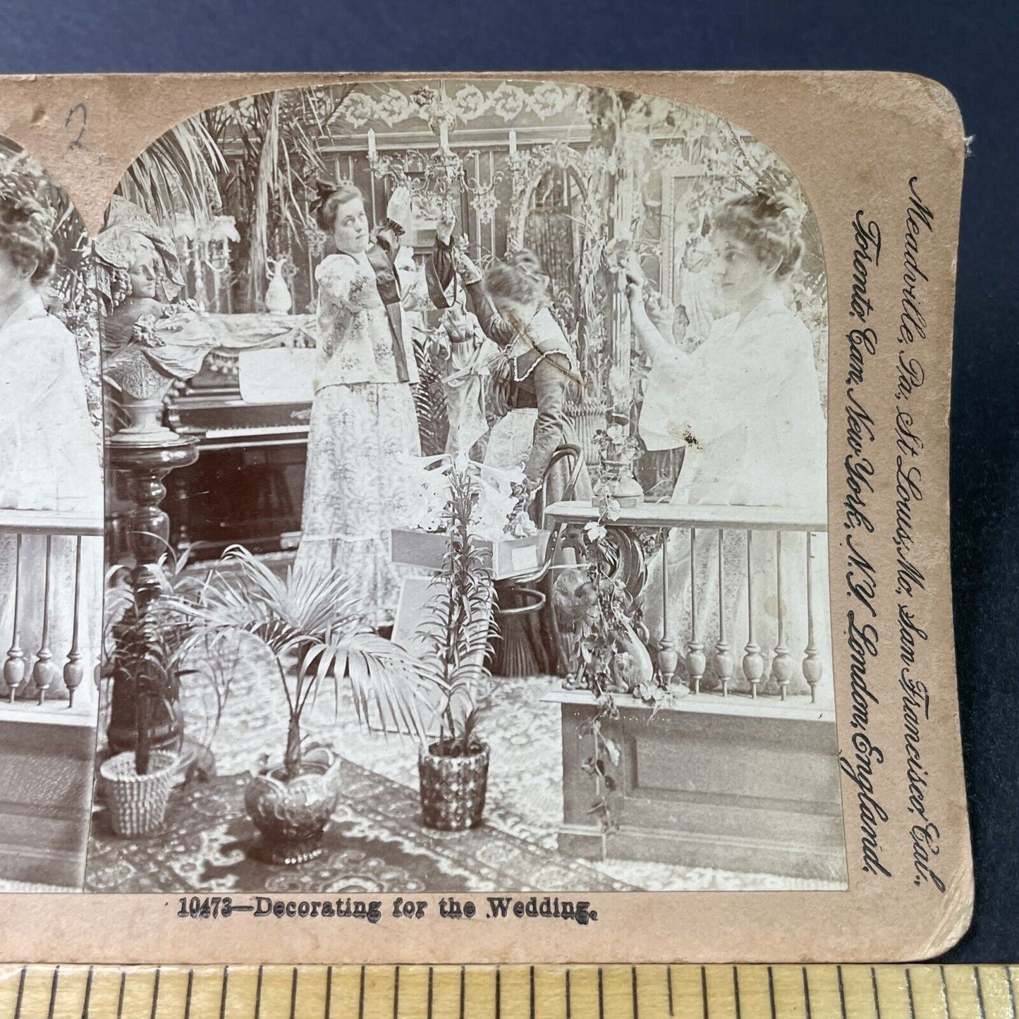 Antique 1900 Maids Decorate Wedding Hall Stereoview Photo Card P2850