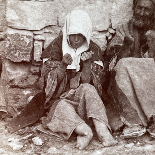 Antique 1897 Beggars Have Lost Their Limbs Leprosy Stereoview Photo Card P1981