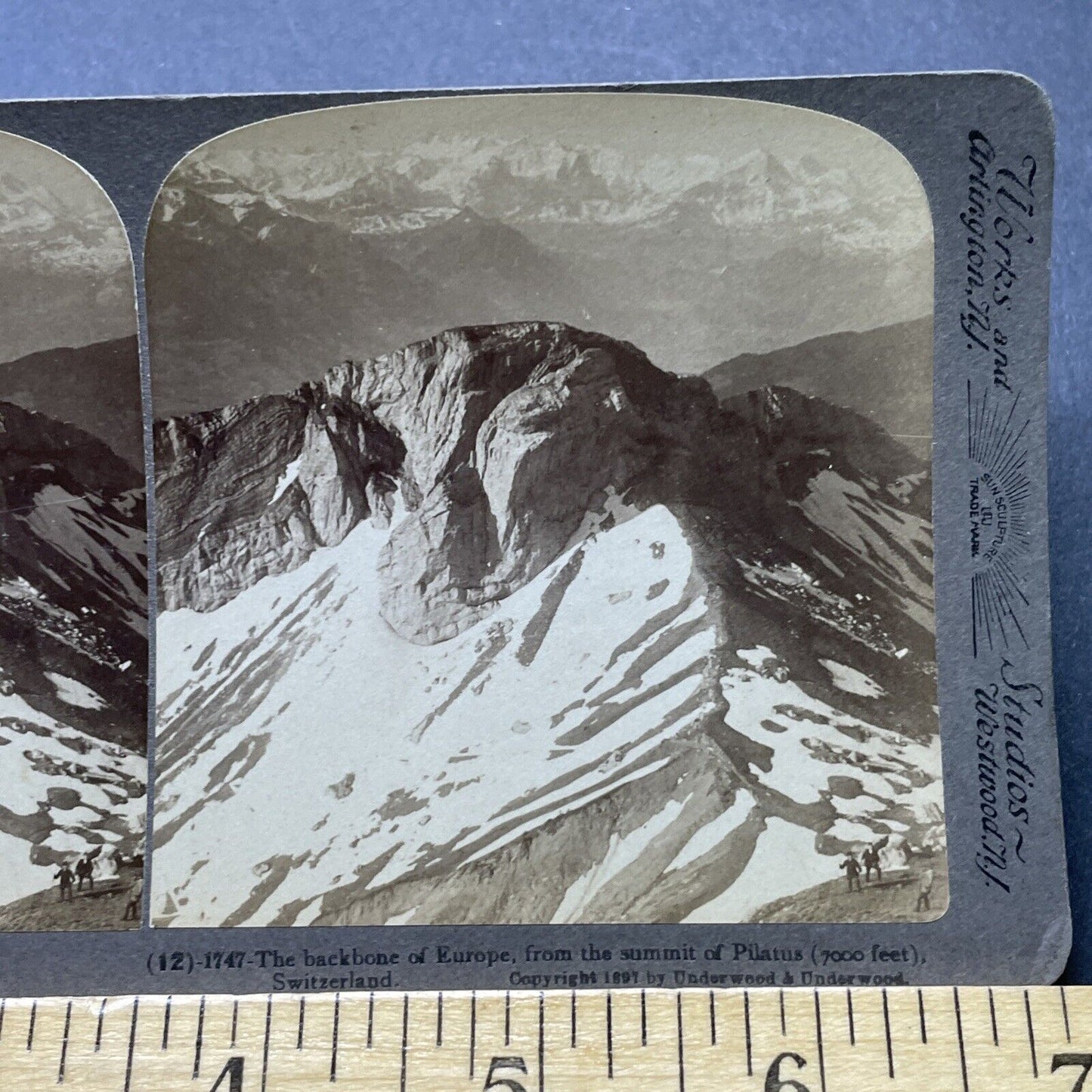 Antique 1897 Alpine Hikers On Mount Pilatus Summit Stereoview Photo Card P2378