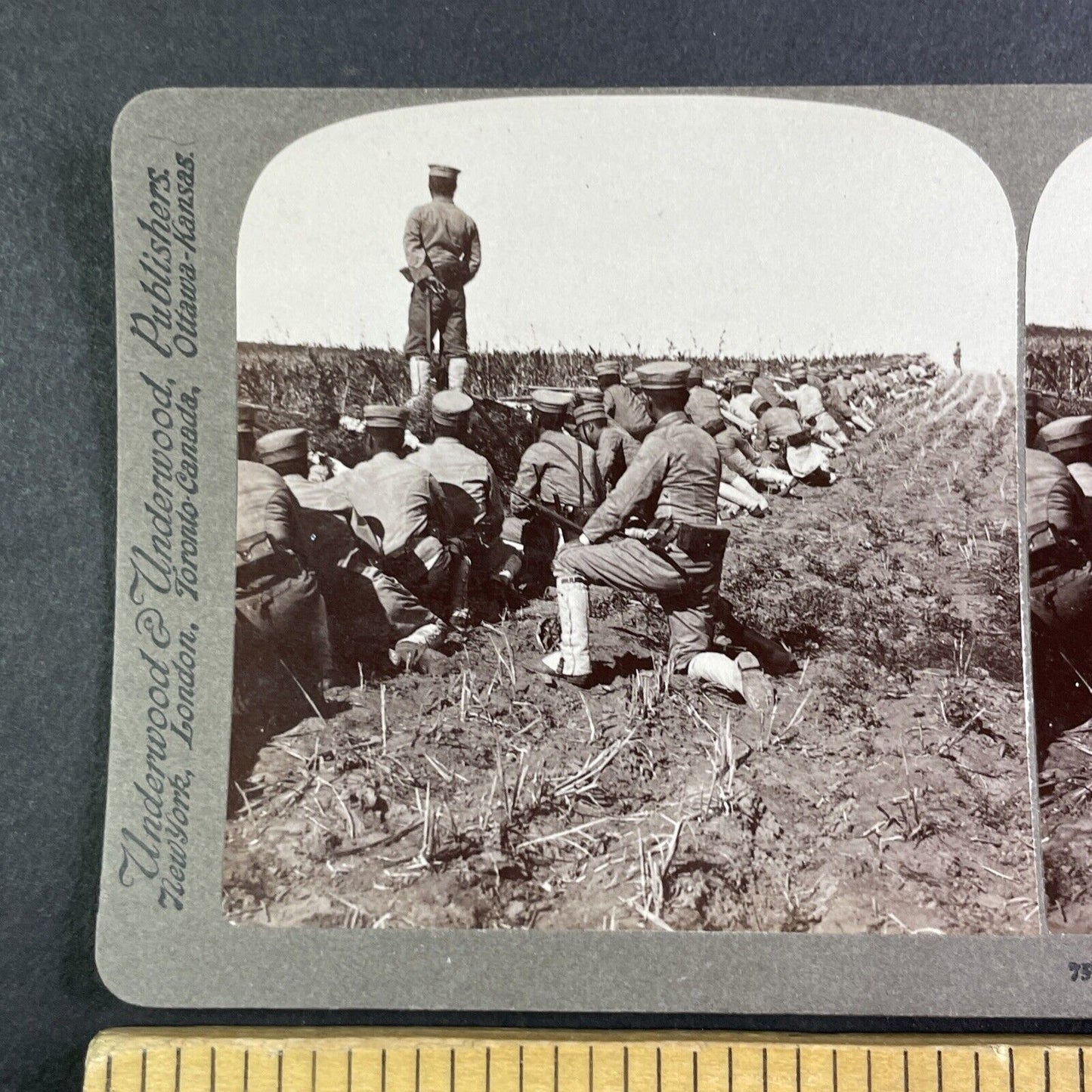 Japanese Infantry Assault Line Stereoview Russo-Sino War Antique c1905 X4205