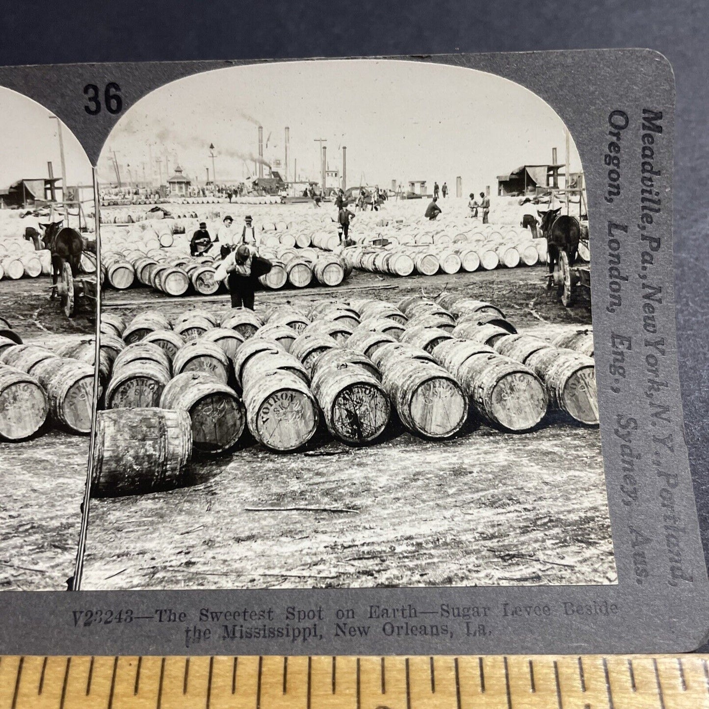 Antique 1910s Barrels Of Sugar & Rum New Orleans LA Stereoview Photo Card P5020