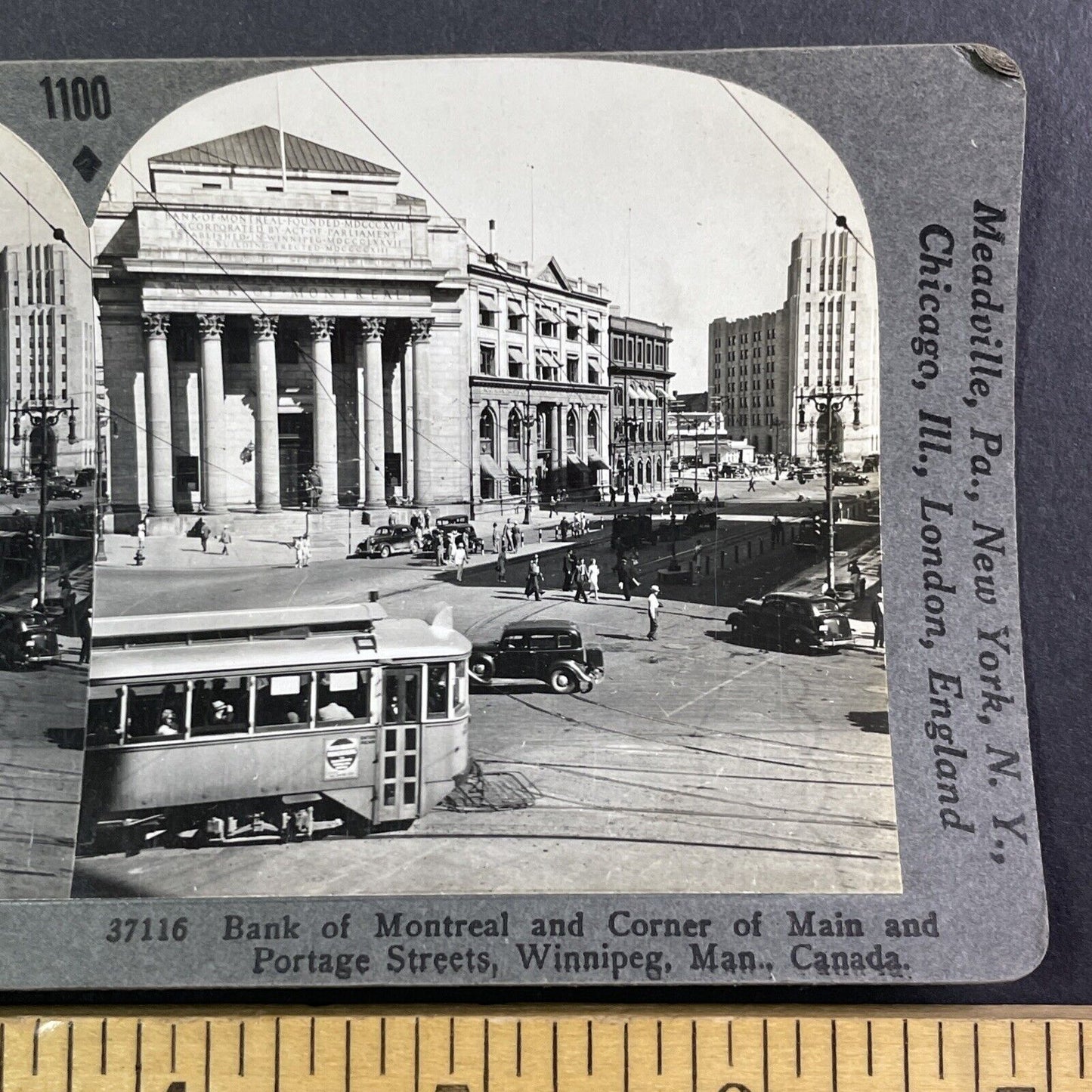 Street Car in Winnipeg Manitoba Stereoview Downtown View Antique c1933 Y855