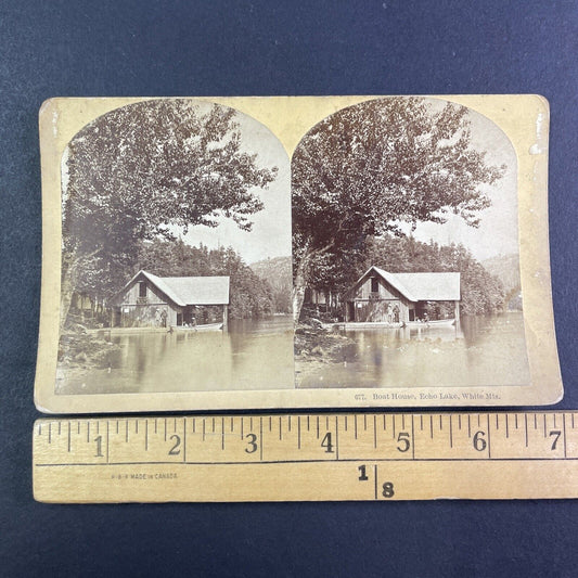 Echo Lake Boat House New Hampshire Stereoview Antique c1870s Y2157