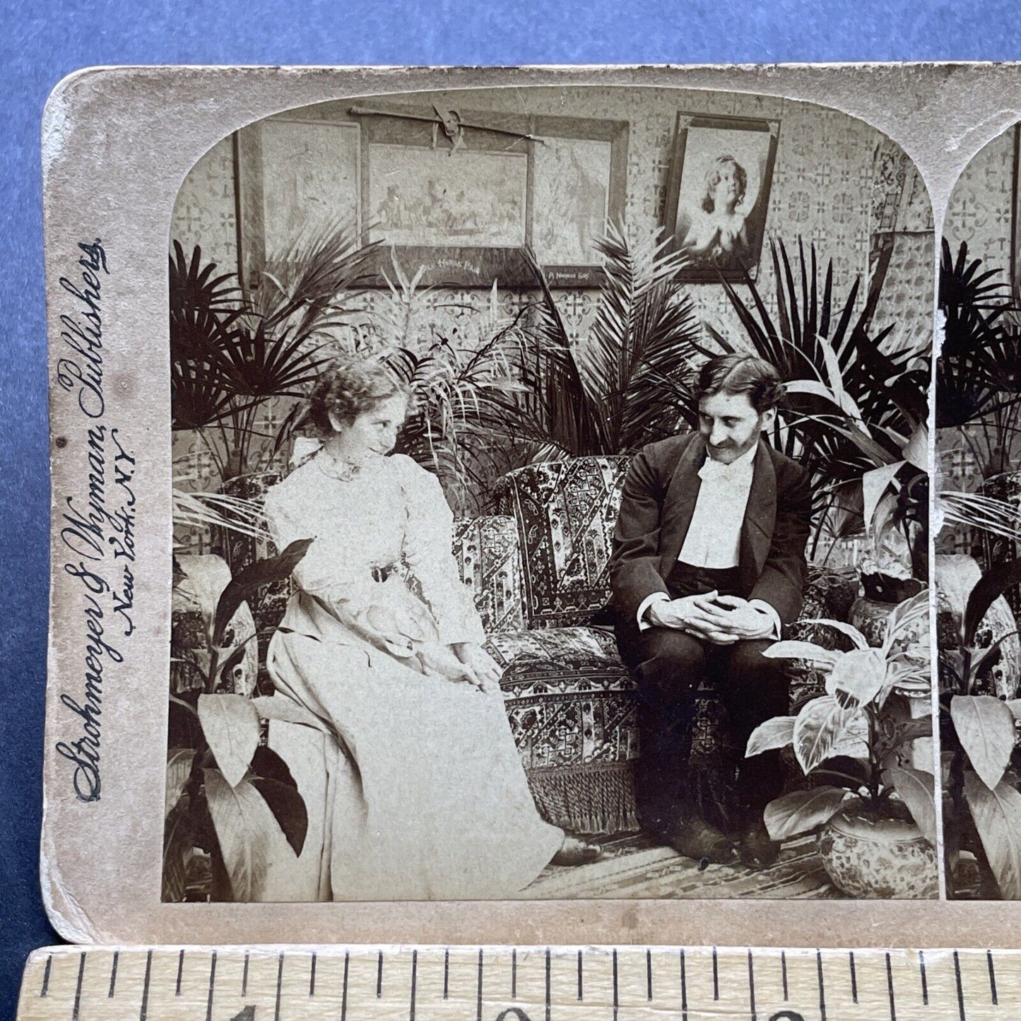 Antique 1897 Man And Woman Falling In Love Stereoview Photo Card P2414