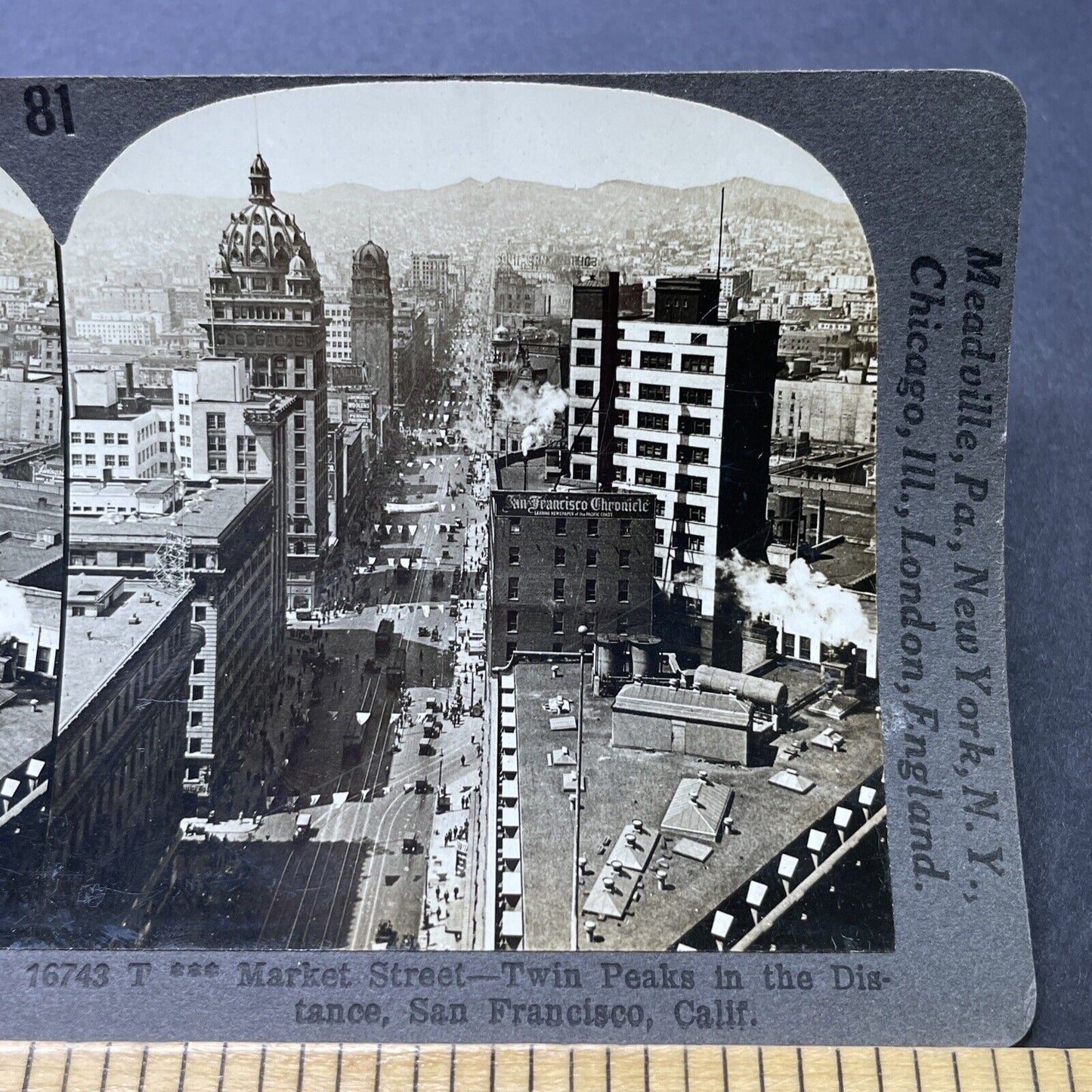 Antique 1910s San Francisco Chronicle Building Stereoview Photo Card P2755