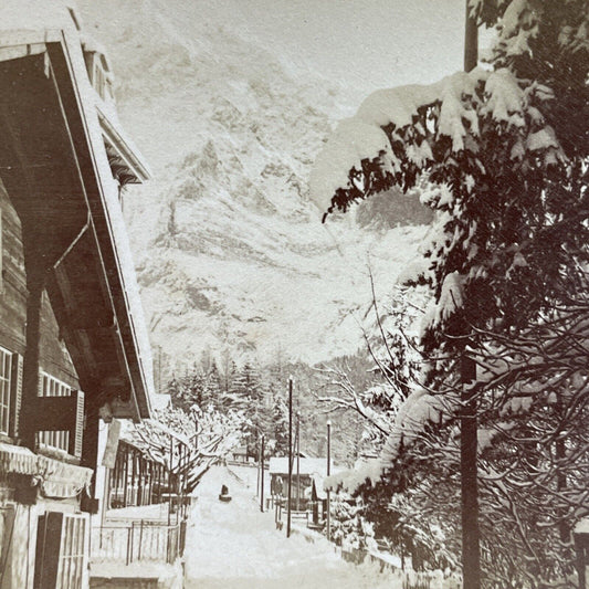 Antique 1901 Deep Snow In Grindelwald Switzerland Stereoview Photo Card P3953