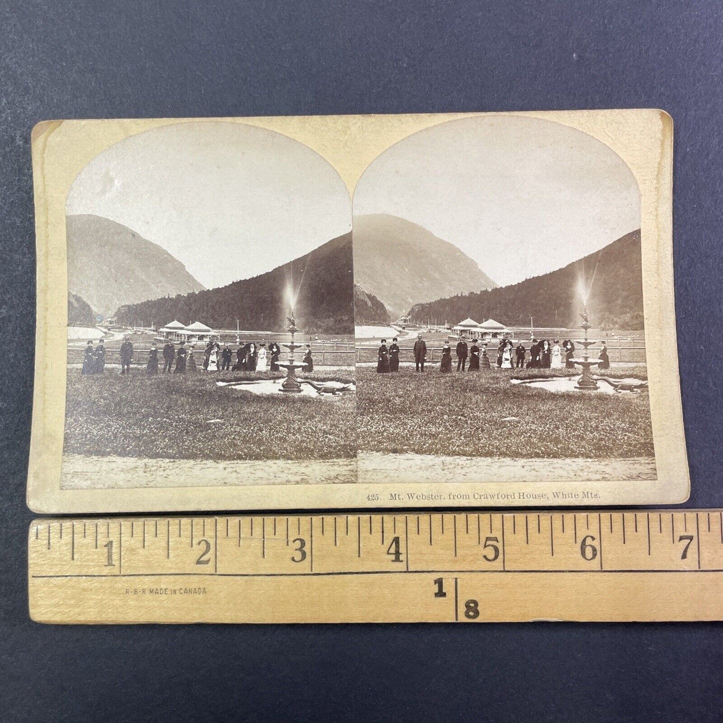 Crawford House Fountain and Mt. Webster Stereoview New Hampshire c1870s Y1880