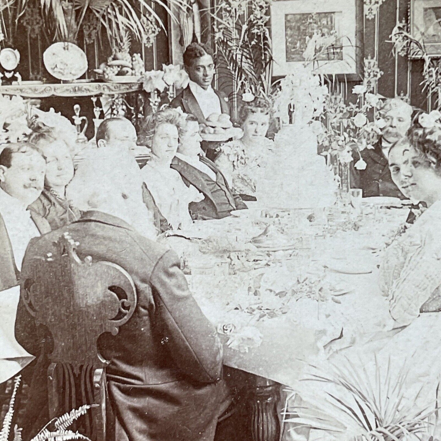 Antique 1901 Formal Victorian Wedding Dinner Stereoview Photo Card P2914