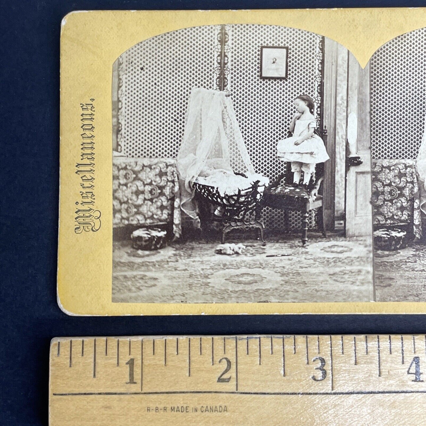 Antique 1865 Child And Baby In Front Room Stereoview Photo Card PC824