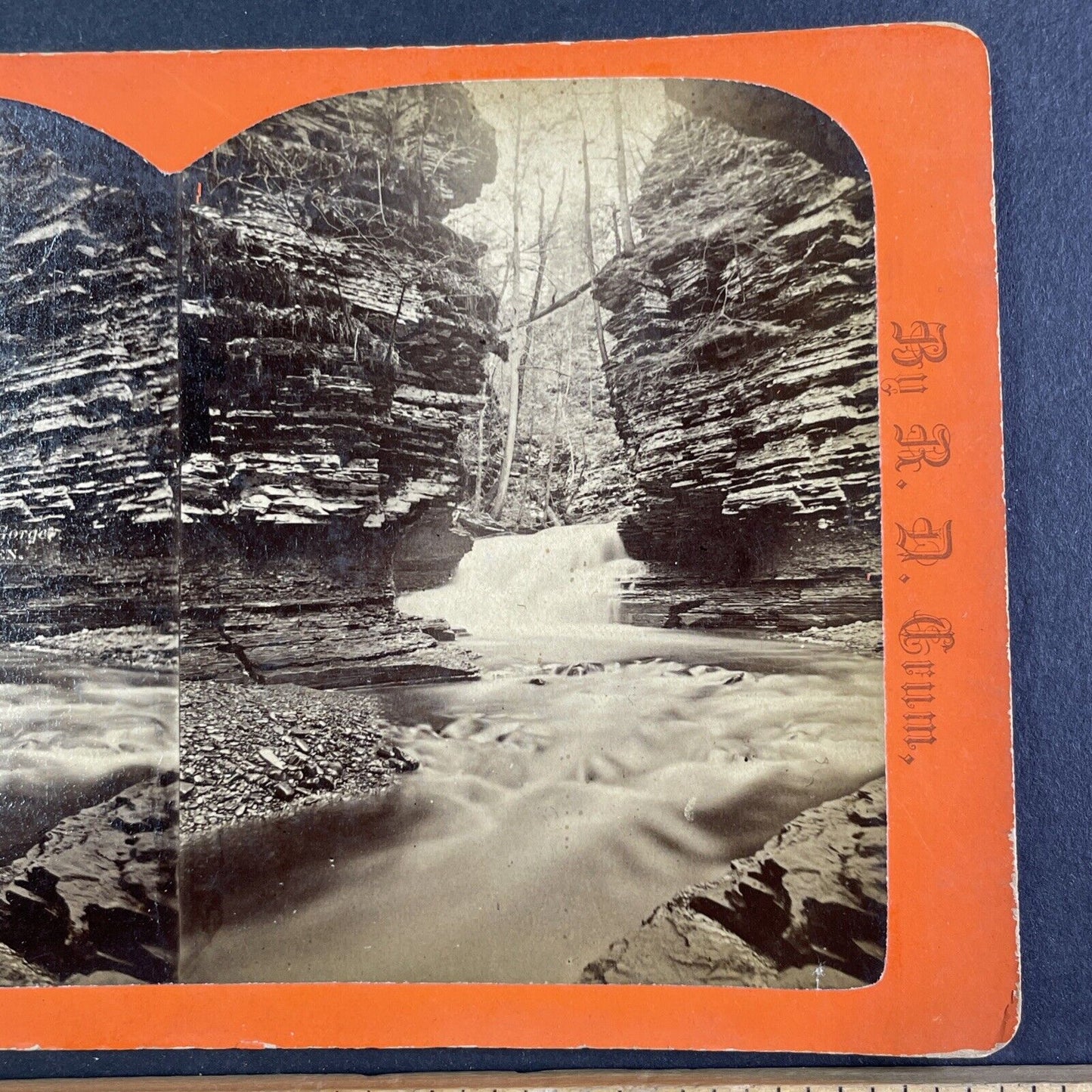 Cavern Gorge Watkins Glen New York Stereoview R.D. Crum Antique c1870 Y1039