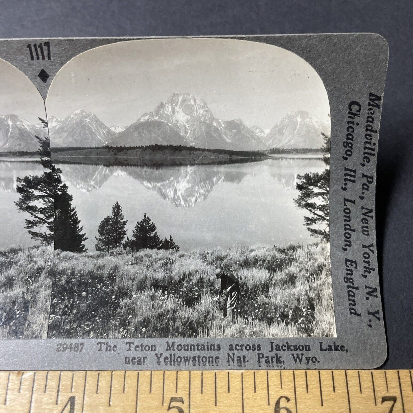 Antique 1910s Jackson Lake Grand Teton Wyoming Stereoview Photo Card V2803