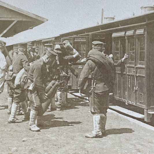 Antique 1904 Japanese Soldier Troop Train Rail Stereoview Photo Card P5604