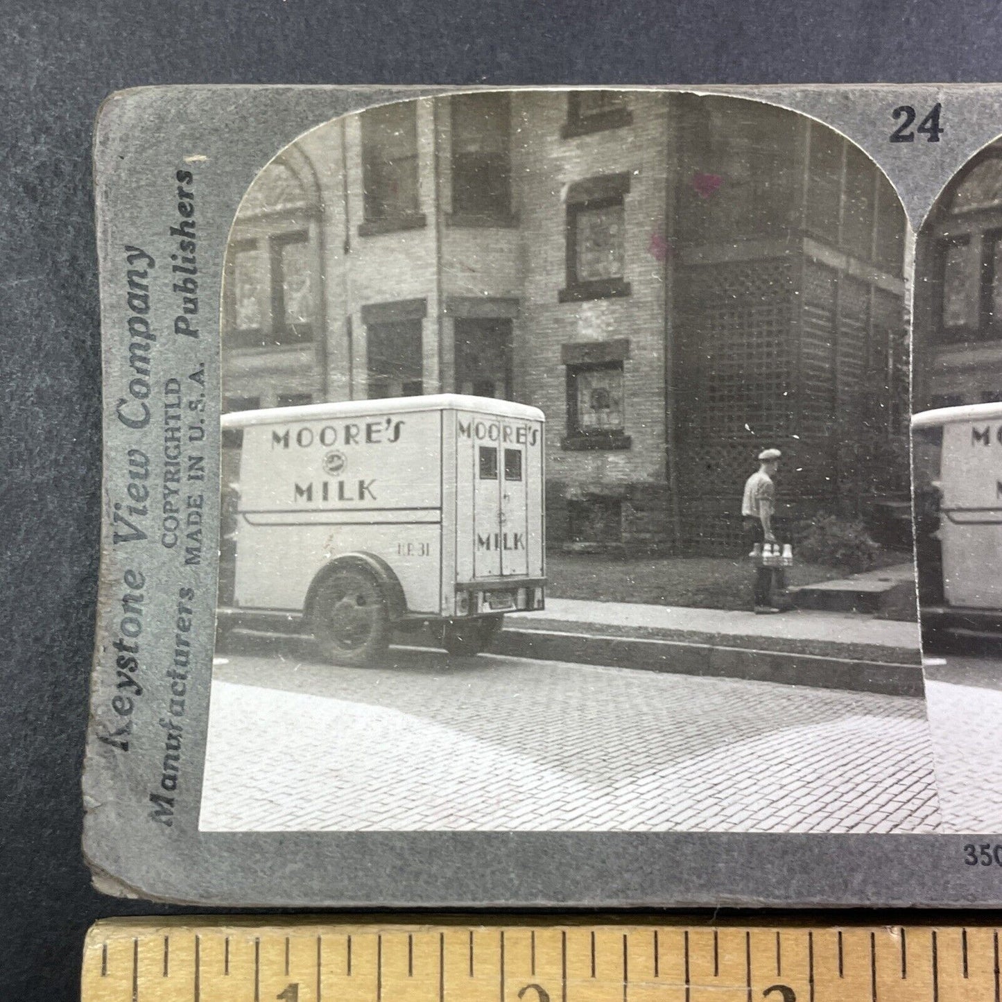 Moore's Milk Dairy Truck Columbus Ohio Stereoview Antique c1920s Y1373