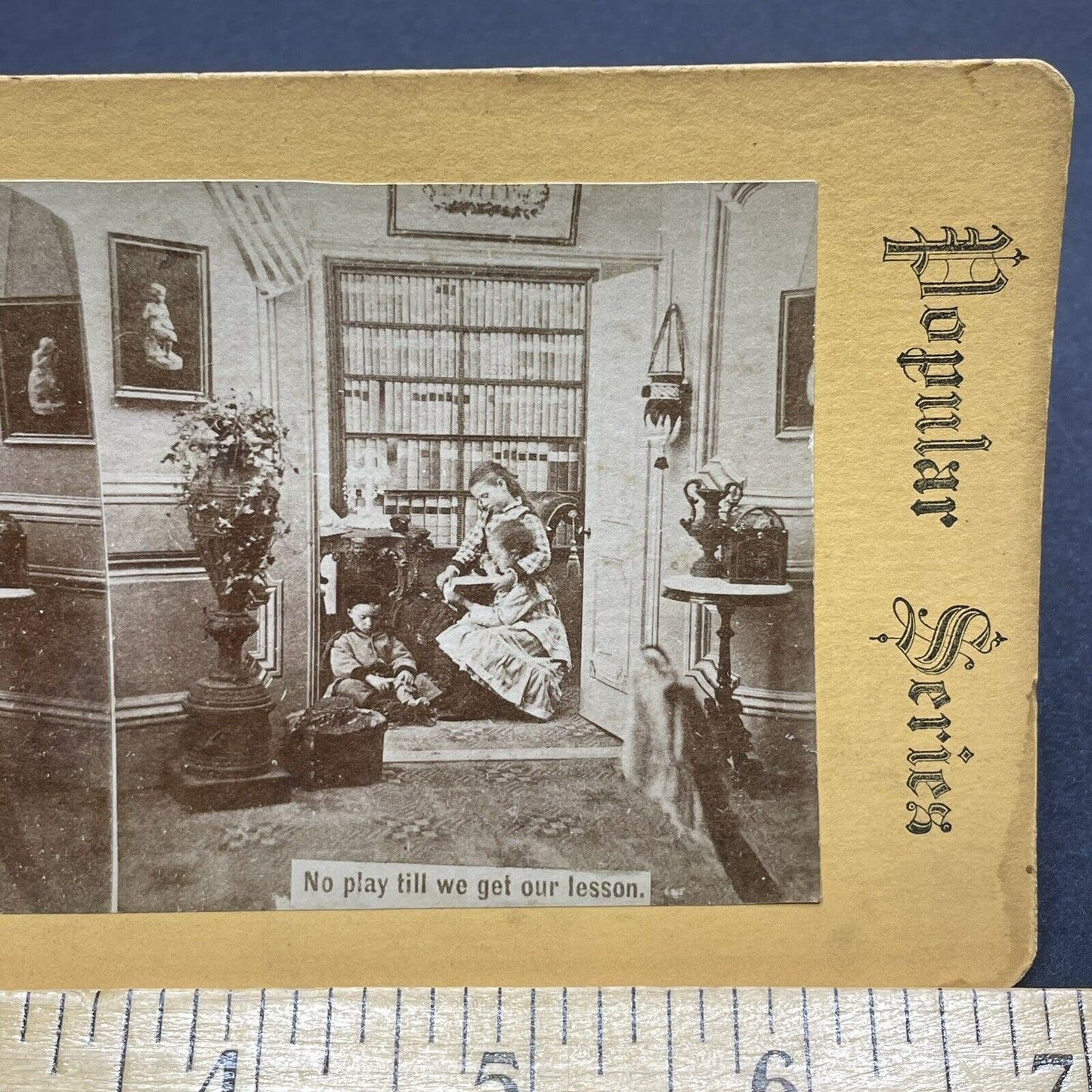 Antique 1890s Children Studying In Wealthy Mansion Stereoview Photo Card P1856