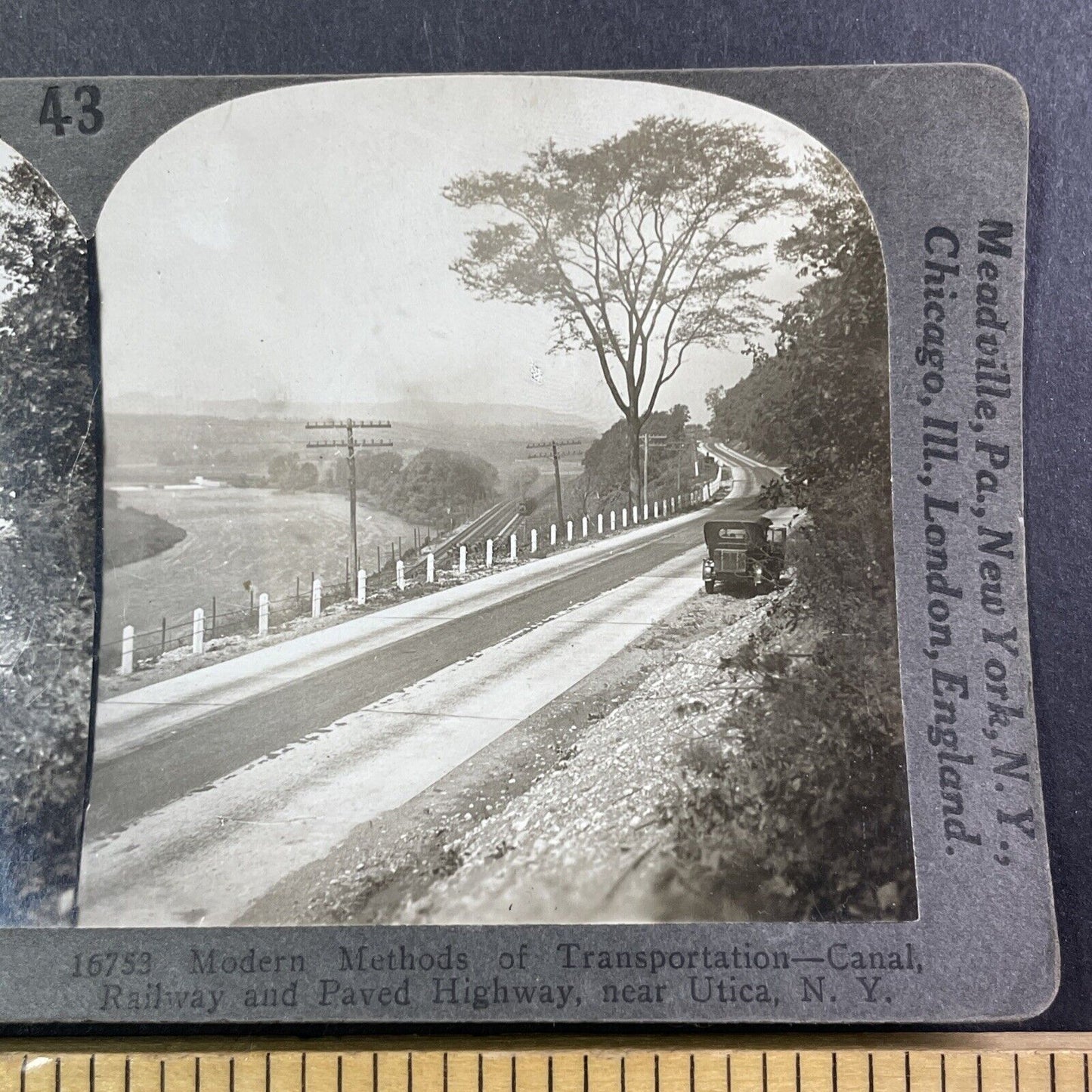 Railroad and Canal Near Utica New York Stereoview Antique c1920s Y523