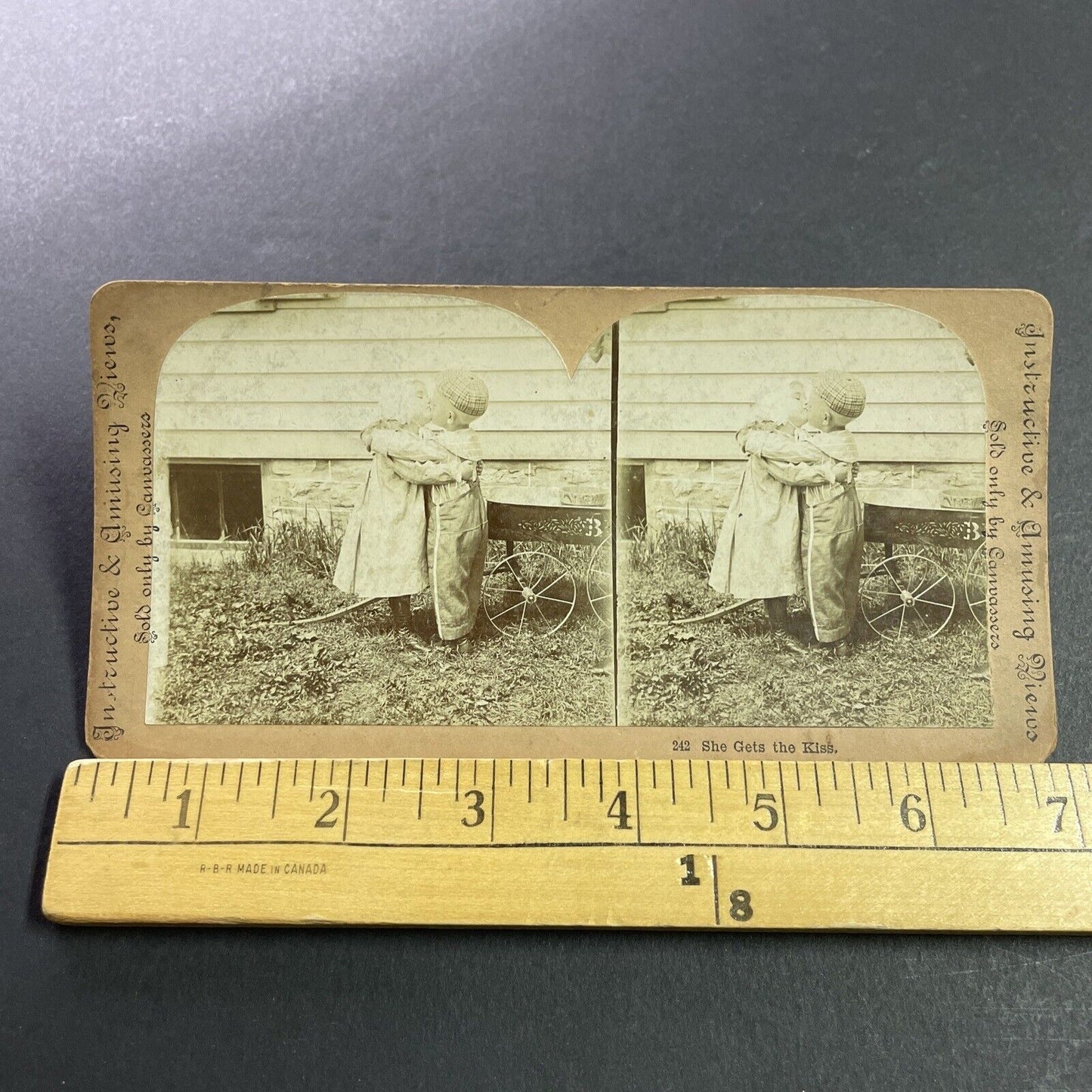 Antique 1880s Boy And Girl Kiss Near Wagon Stereoview Photo Card P4045