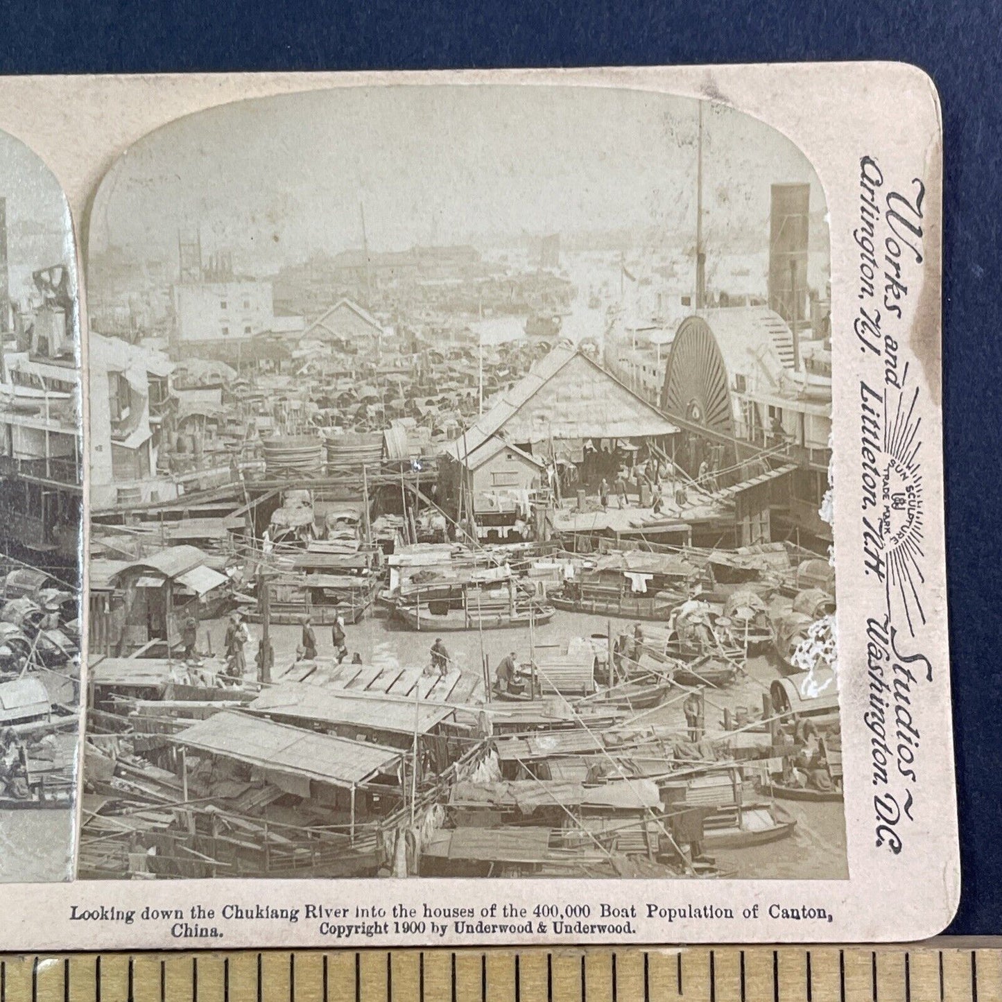 Guangzhou China City And Harbor View Stereoview Antique c1900 X3565