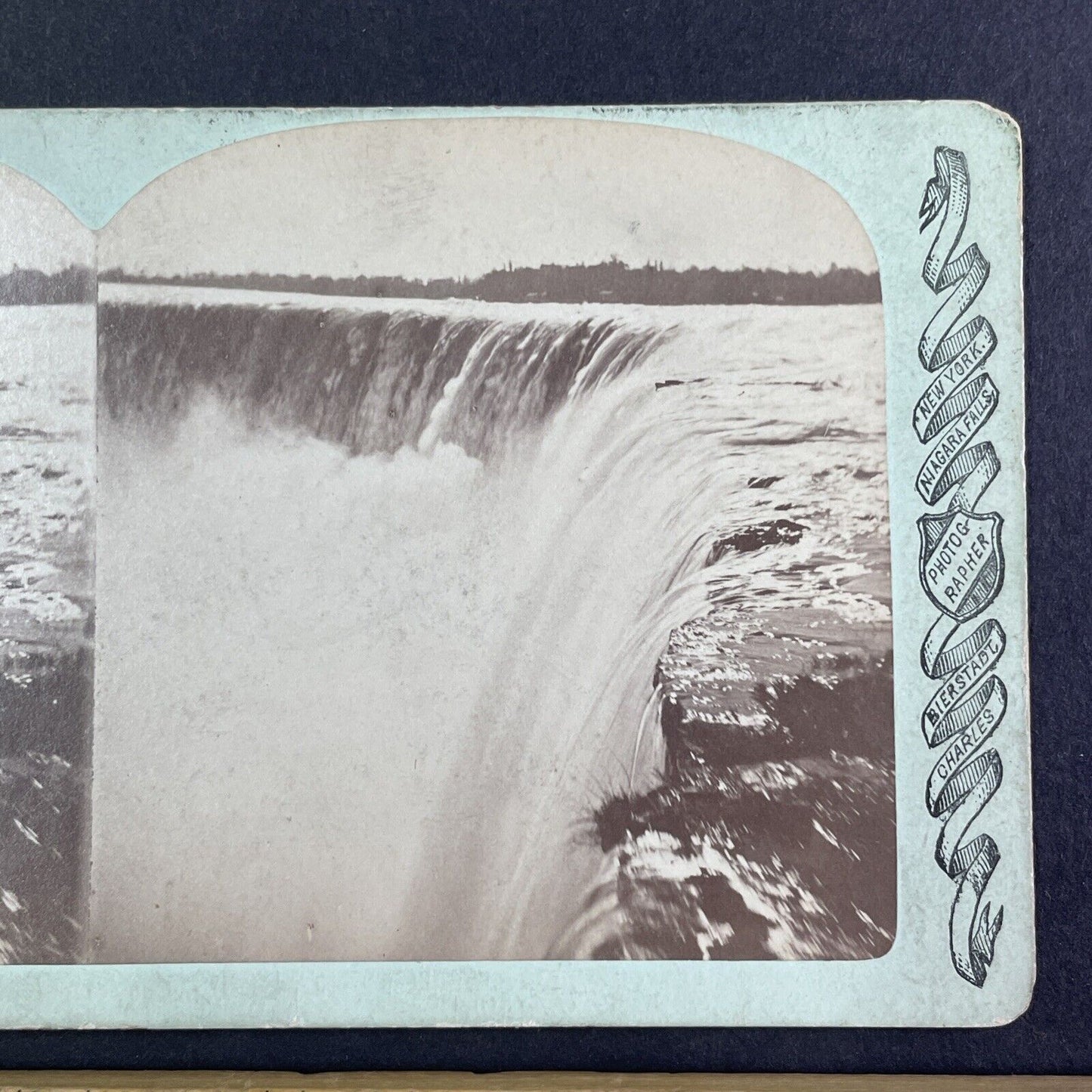 Edge of Canadian Niagara Falls Stereoview Charles Bierstadt c1870s Y2213