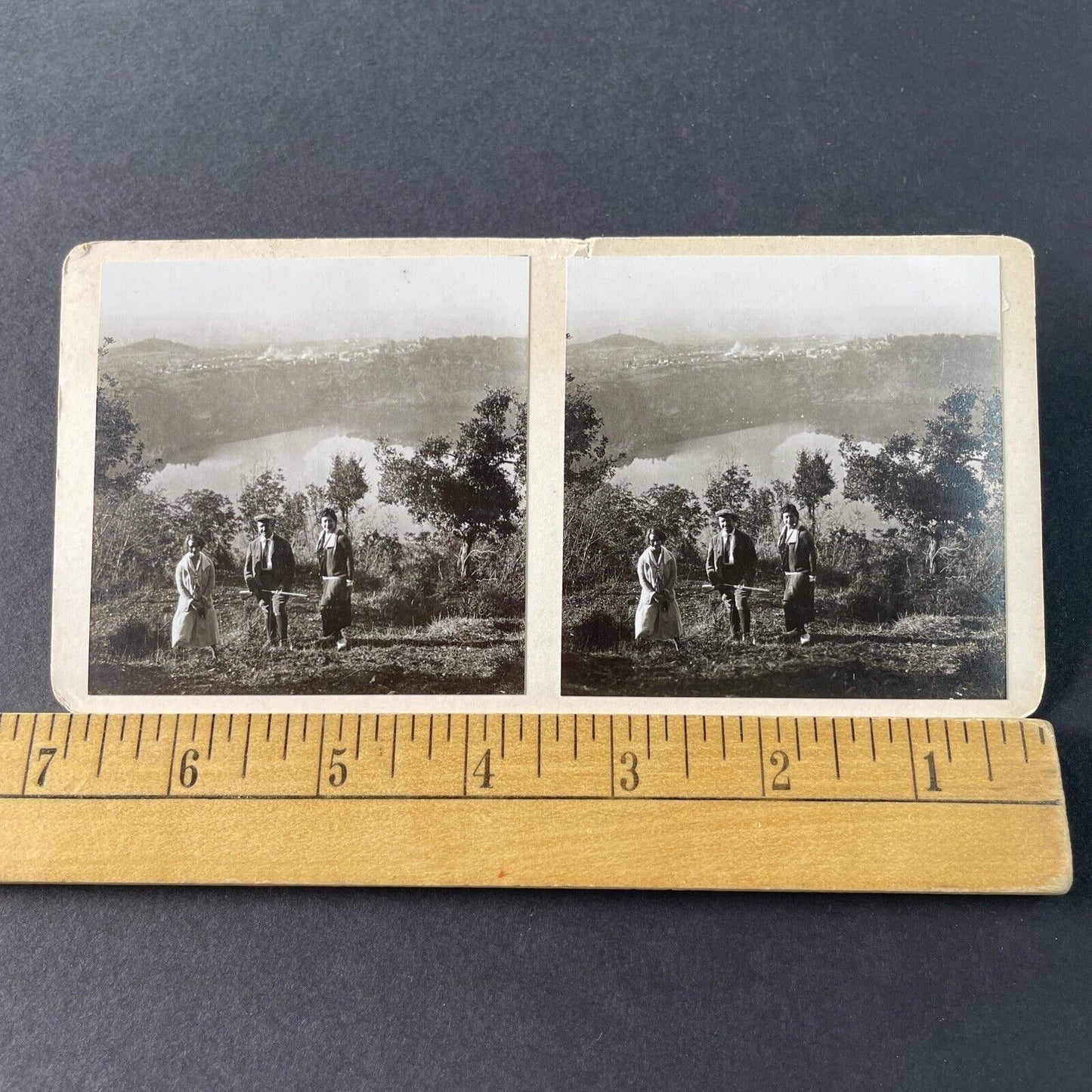 Antique 1925 Women Smile At Lake Nemi Italy OOAK Stereoview Photo Card P3251