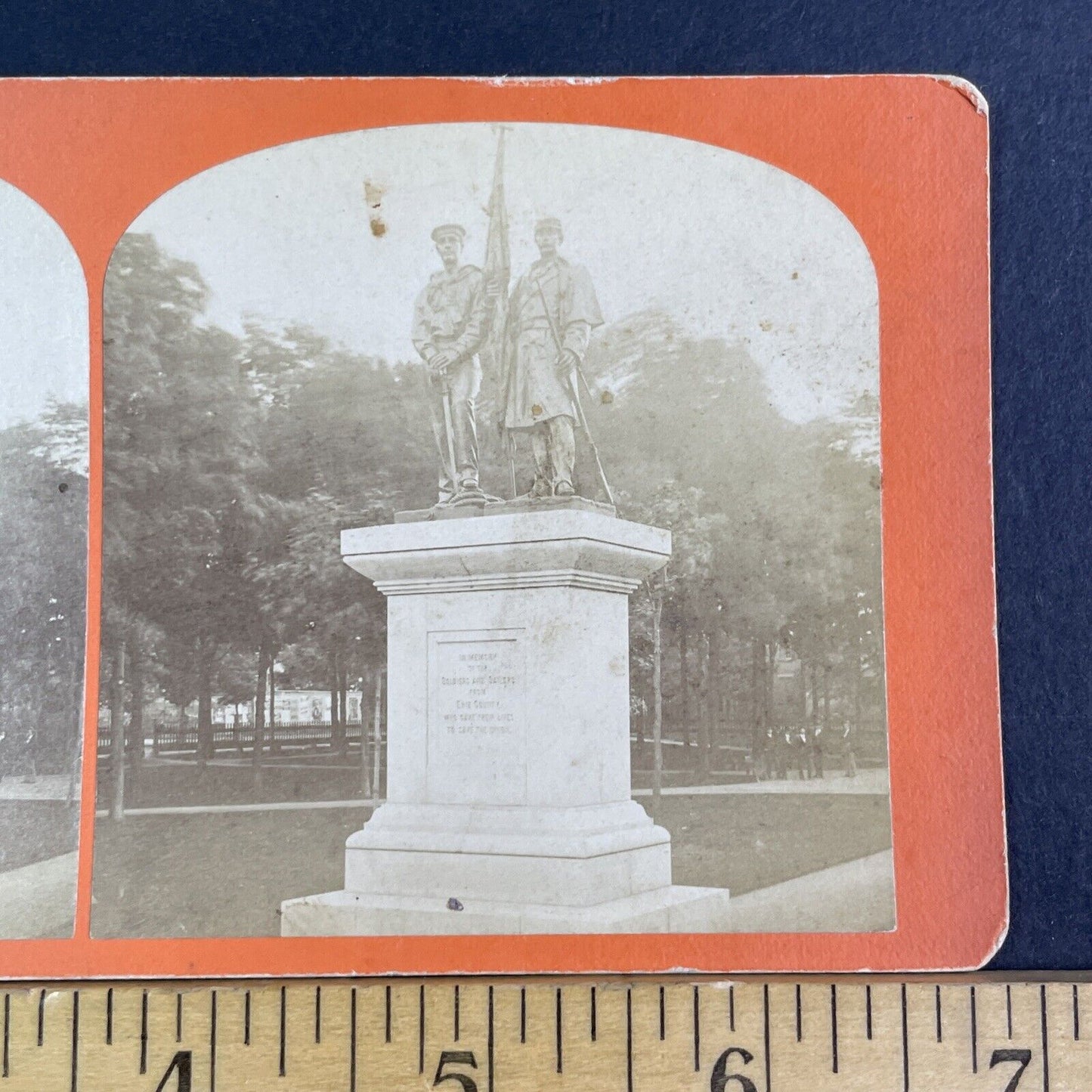 Union Civil War Monument Stereoview Erie Pennsylvania Antique c1872 X3158