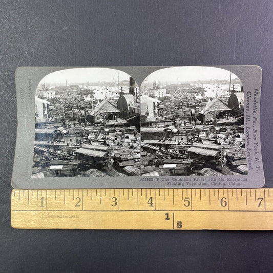 Houseboats in Guangzhou China Stereoview The Pearl River Antique c1909 X2563