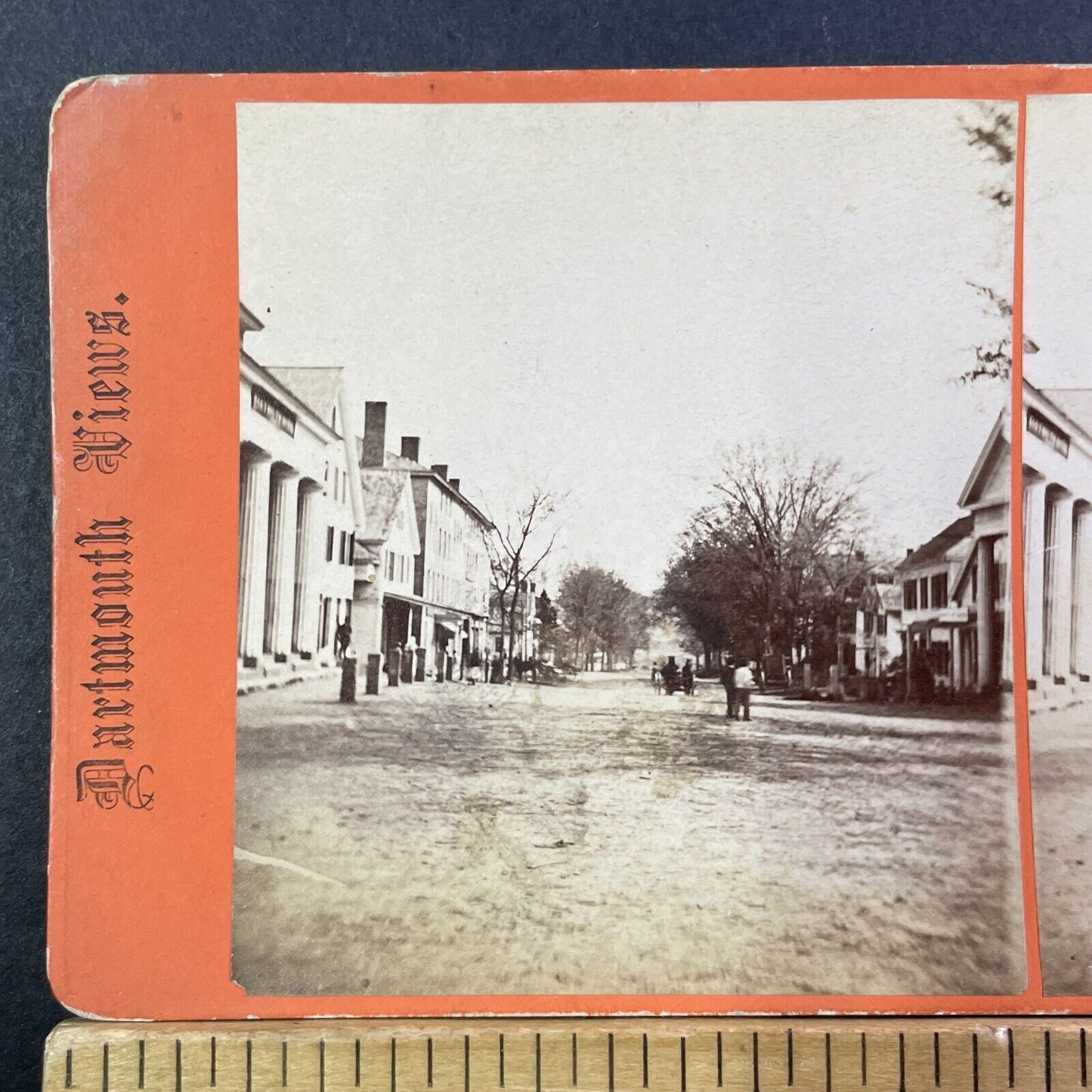 Downtown Hanover NH Stereoview Photo Card Henry Osgood Bly Antique c1869 X966